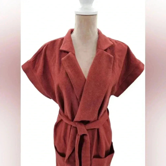 Worthington Long Belted Collared Wool Blend Wrap Jacket Rust Orange - Picture 3 of 8